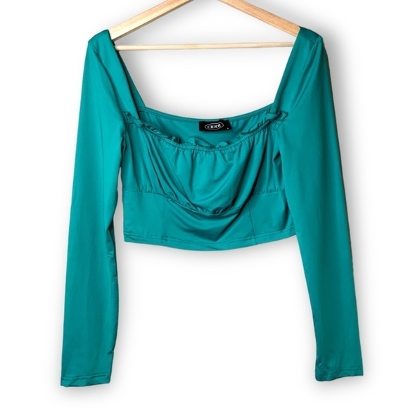 Cider Tops - Cider Teal Long Sleeve Crop Top​
